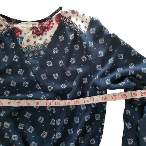 Living Doll Romper Women's M Blue & White Printed Floral Pockets Bell Sleeve Bow - Picture 6 of 12